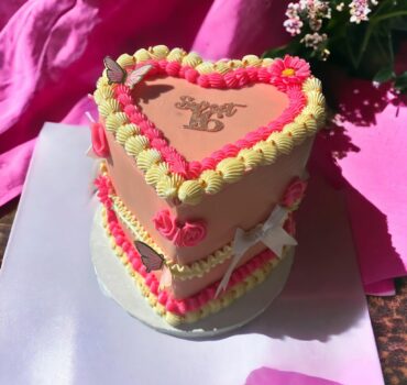 pink and yellow butterfly cake